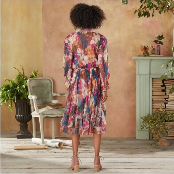 Sundance Trieste Romance Long Sleeve Midi Chiffon Dress Size MEDIUM - Picture 2 of 4